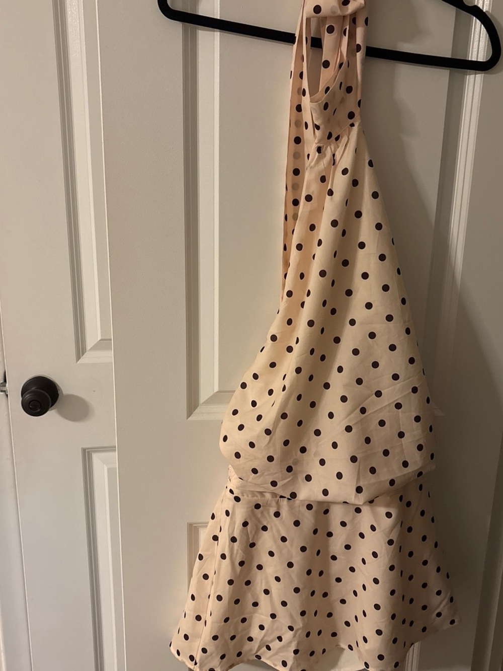 Princess Polly Cream Halter Dress with Black Polka Dots